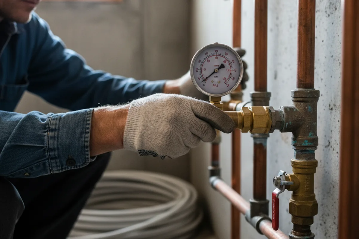 Pressure testing a repaired line during Water Line Repair in Eddy